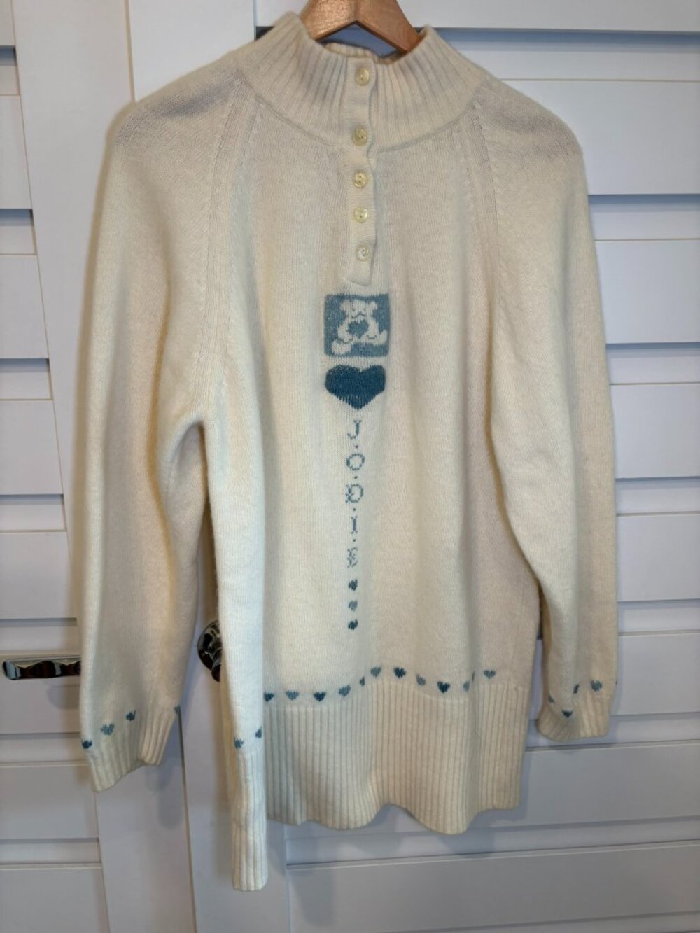 Vintage Made in Italy Wool Angora Bunny Heart Mock Neck Cottagecore Sweater S - Picture 4 of 13